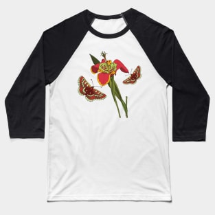 Botanical illustration an iris plant and a butterfly Baseball T-Shirt